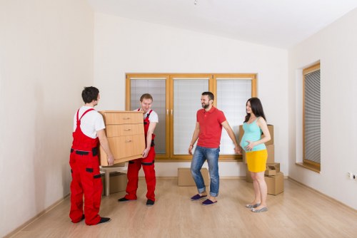 Boxes and household items organized in a Hampton storage unit